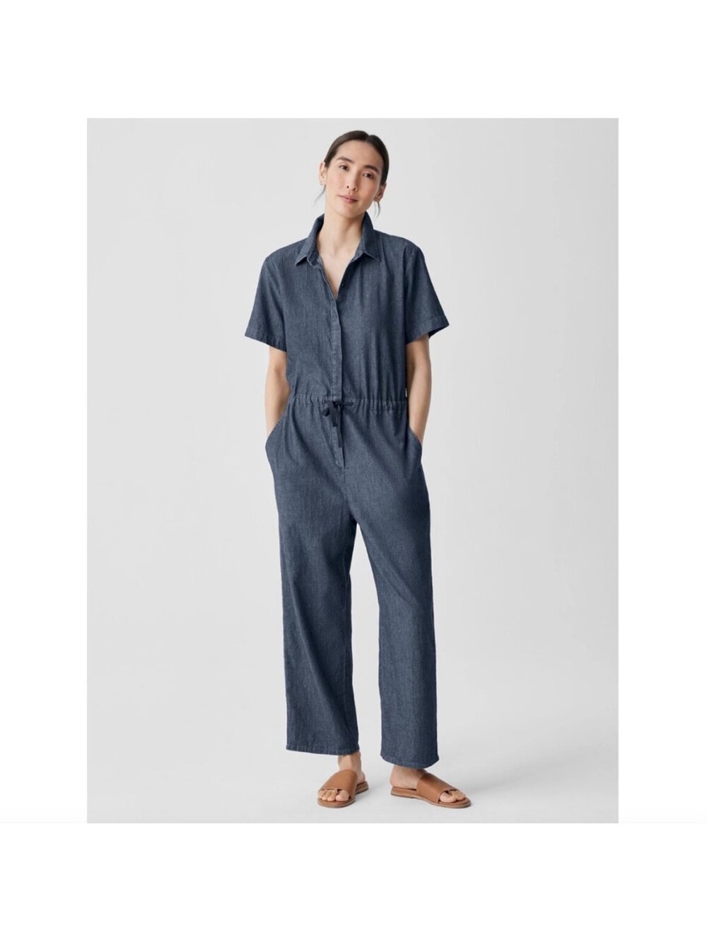 Eileen Fisher Short-Sleeve Indigo Jumpsuit